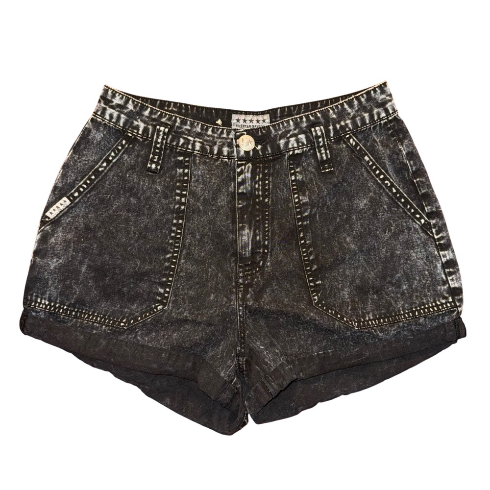 FiveStar General Acid Wash Denim Shorts High Waist Cuffed Black Size‎ 5/27